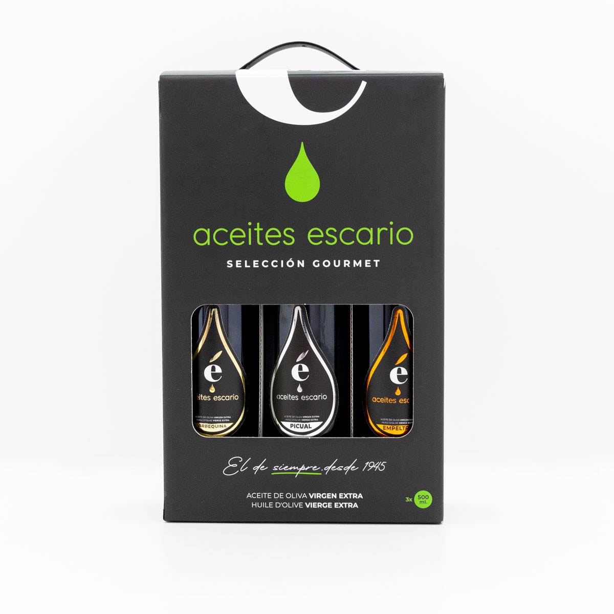 Pack de 3 botellas de AOVE Escario monovarietales Clásico 500ml