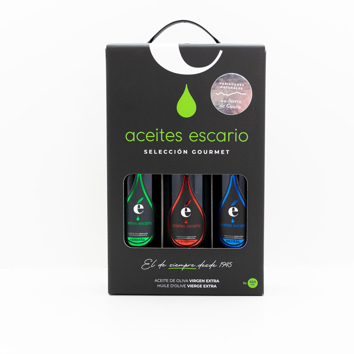 Pack de 3 botellas de AOVE Escario monovarietales Sierra de Guara 500ml