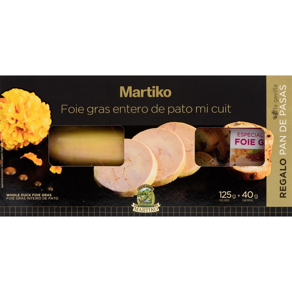 Foie gras entero de pato micuit con pan de pasas Martiko
